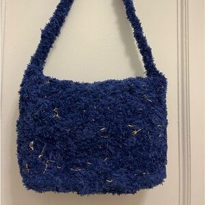 Blue hand made crochet shoulder bag 10 x 7